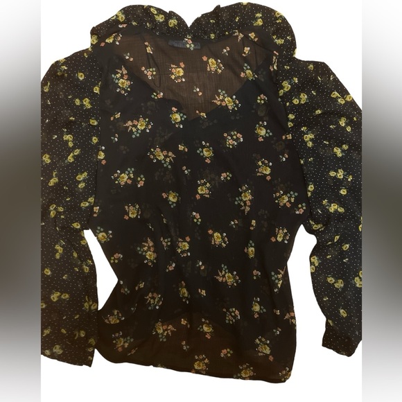 Zara black floral long sleeve sheer blouse - Picture 3 of 3